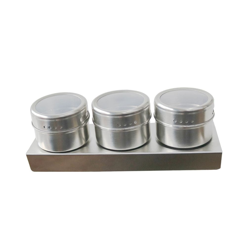 Porta Condimentos E Temperos De Inox 3 Potes E Base Magnética