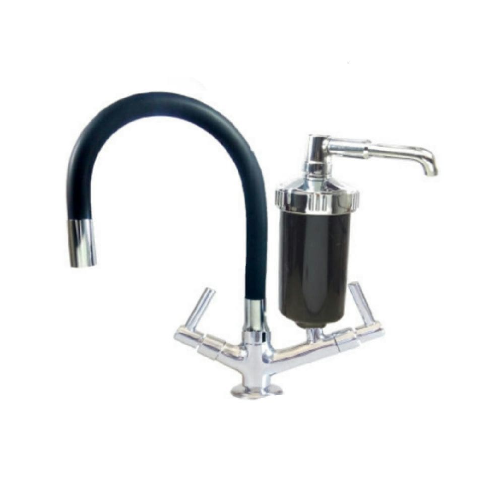 Torneira Bica Móvel Cozinha Metal Cromado Flexível Preta - ½