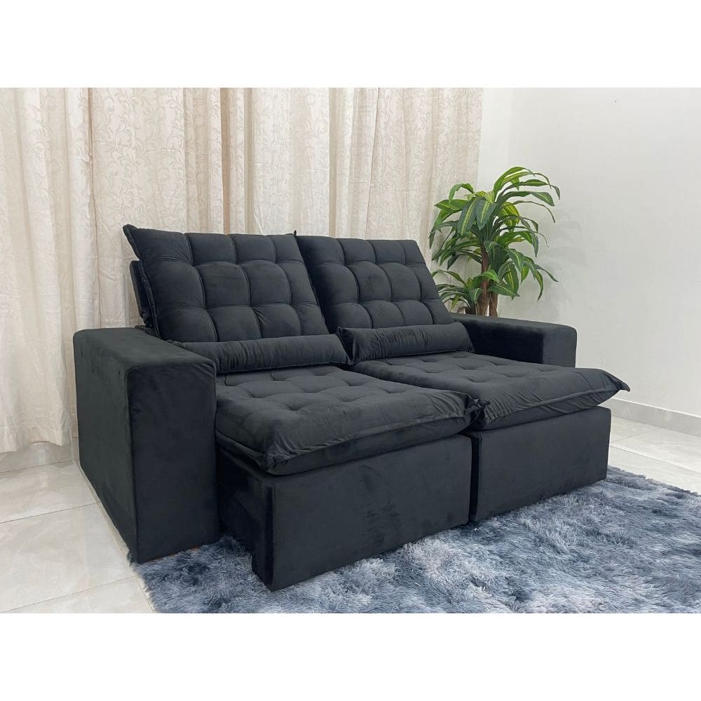 Sofá Retrátil Reclinável 3 lugares 2.00m Small - Preto Veludão