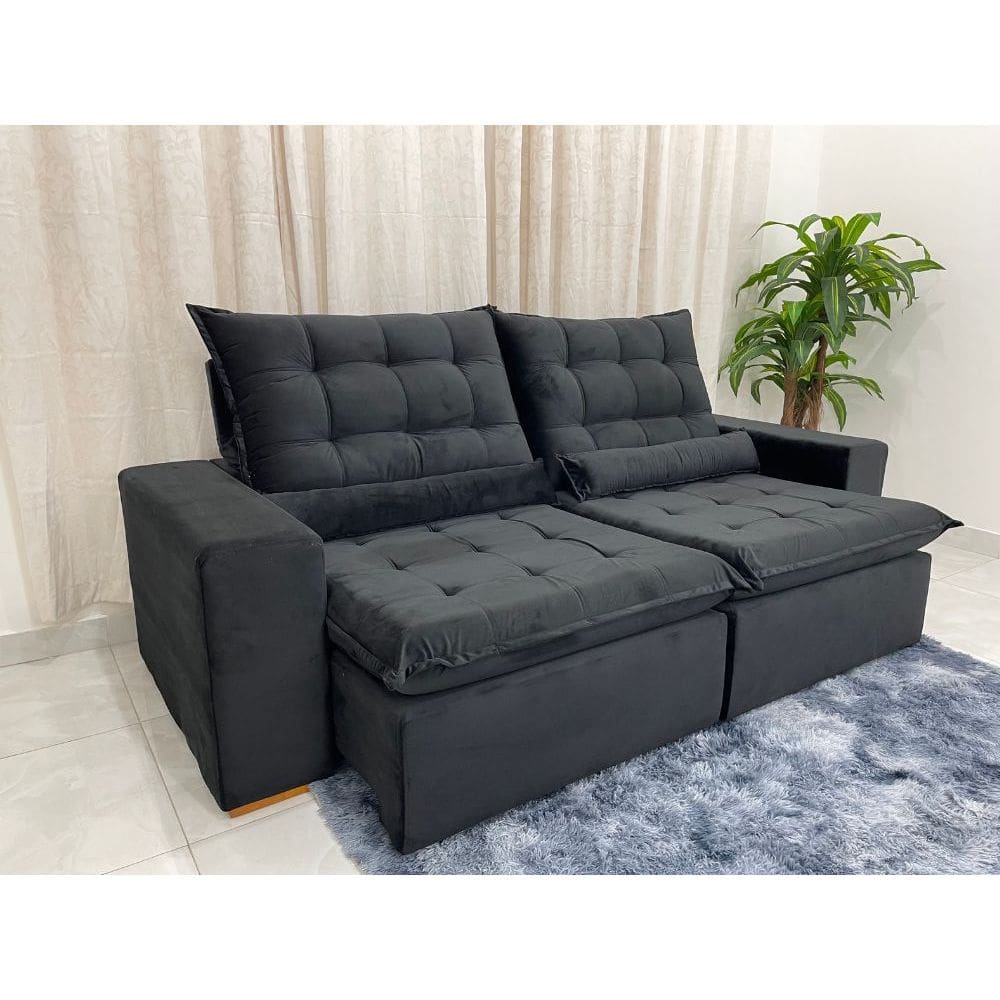 Sofá Retrátil Reclinável Small 2.30m – Preto Veludão