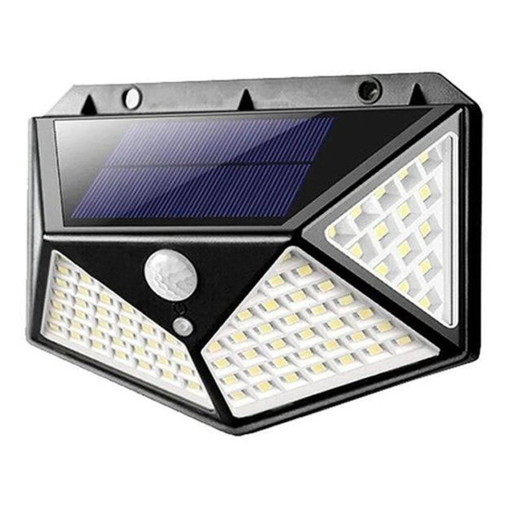 Luminária Solar Parede 100 Led Sensor Presença - Preto