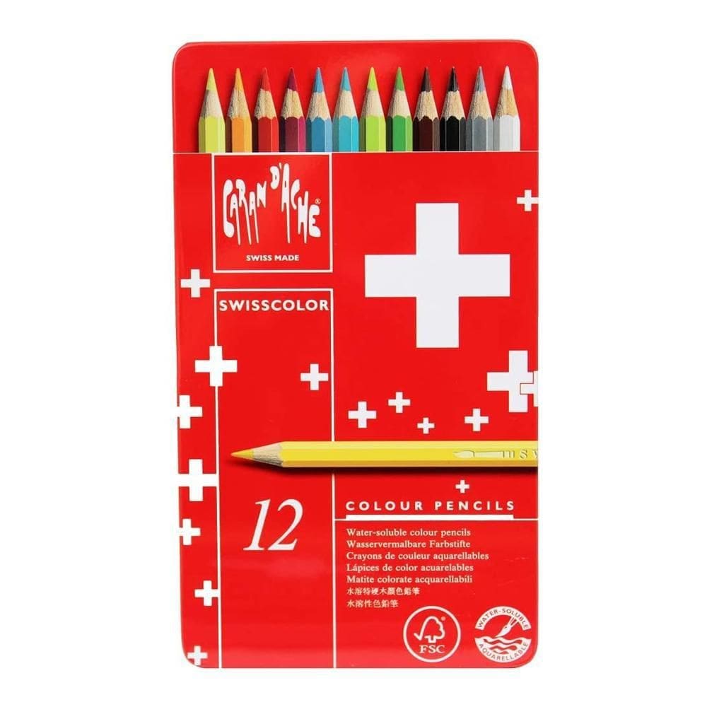 Lápis De Cor Aquarelável Caran D`Ache Swisscolor 12 Cores
