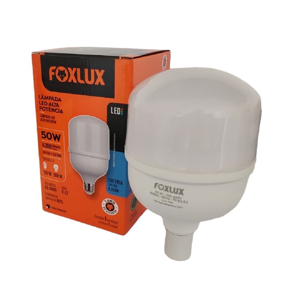 Lâmpada Led 50w Bulbo De Alta Potência Bivolt 6500k Foxlux