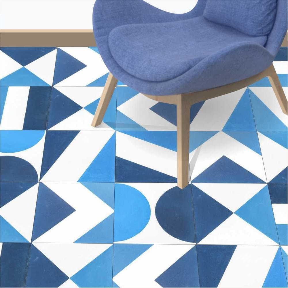 Adesivo Piso Ladrilho Mosaico Azul Lavável Antiderrapante