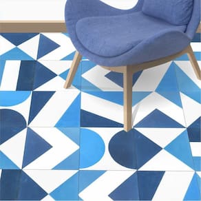 Adesivo Piso Ladrilho Mosaico Azul Lavável Antiderrapante