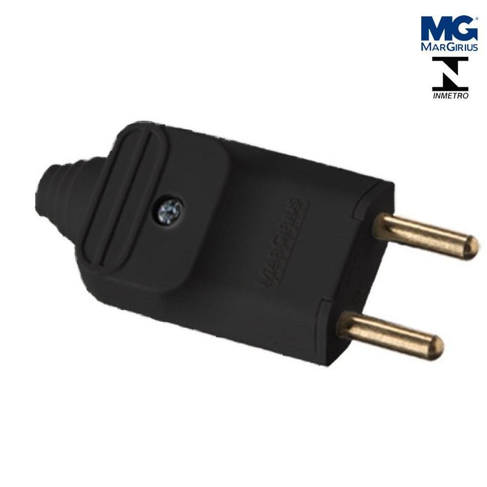 Plug Macho 20A Preto 2 Pinos 2P 180º 250V Margrius