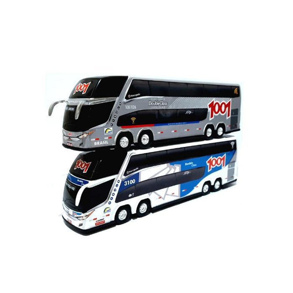 Kit 2 Brinquedo Miniatura Ônibus Viação 1001 Coleções 30Cm