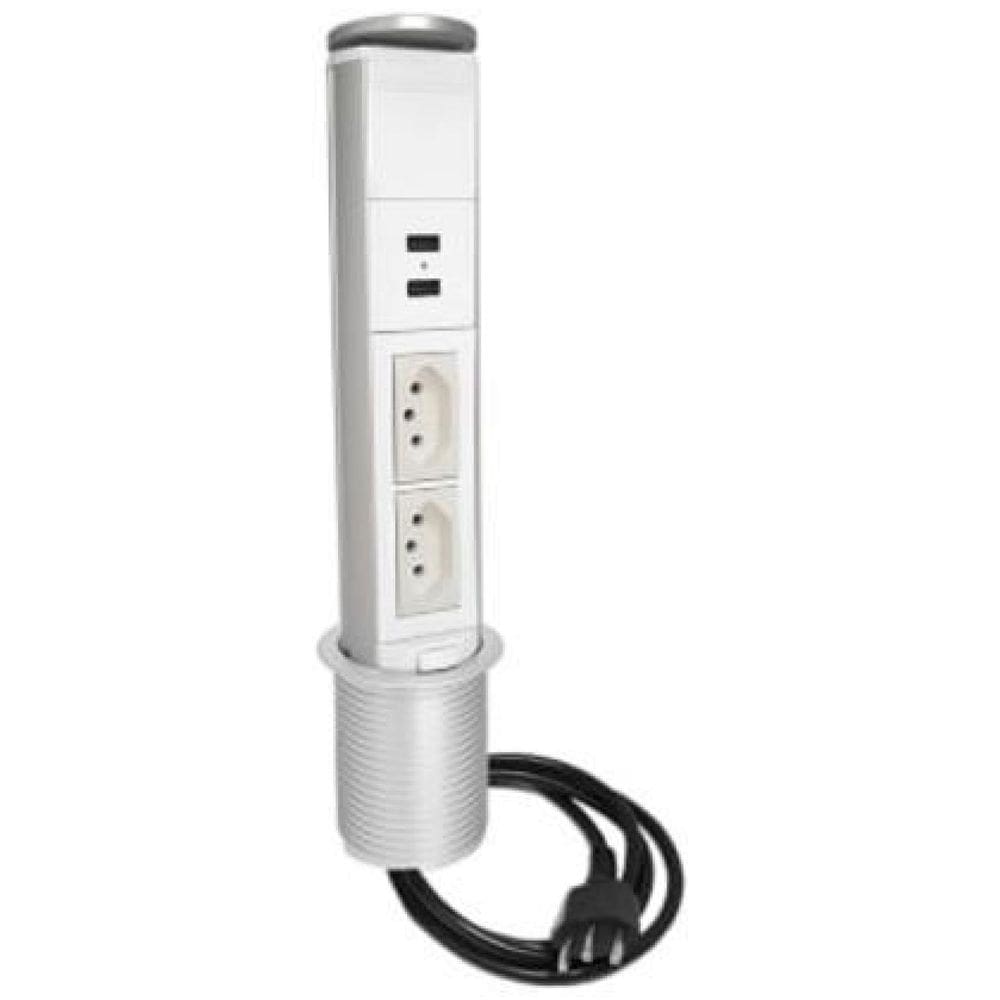Torre Tomada Mini Totem Manual 2 Tomadas 20A + 2 Usb Branco