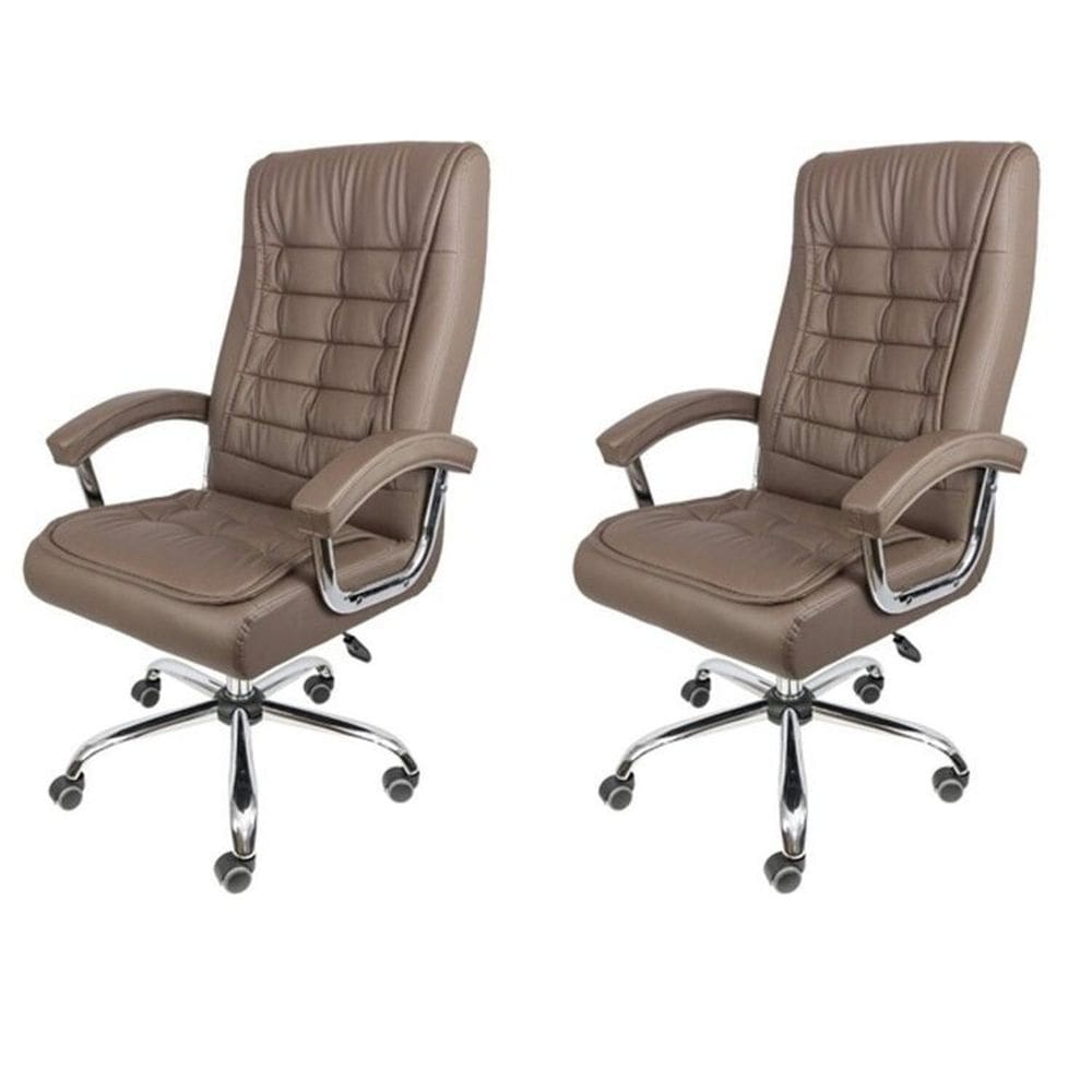 Kit 2 Cadeiras para Escritorio Presidente com Mola Ensacada Estofada em Sintético Oslo 3321 Café