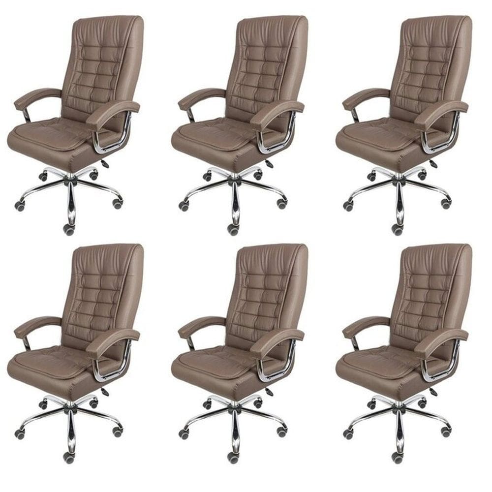 Kit 6 Cadeiras para Escritorio Presidente com Mola Ensacada Estofada em Sintético Oslo 3321 Café