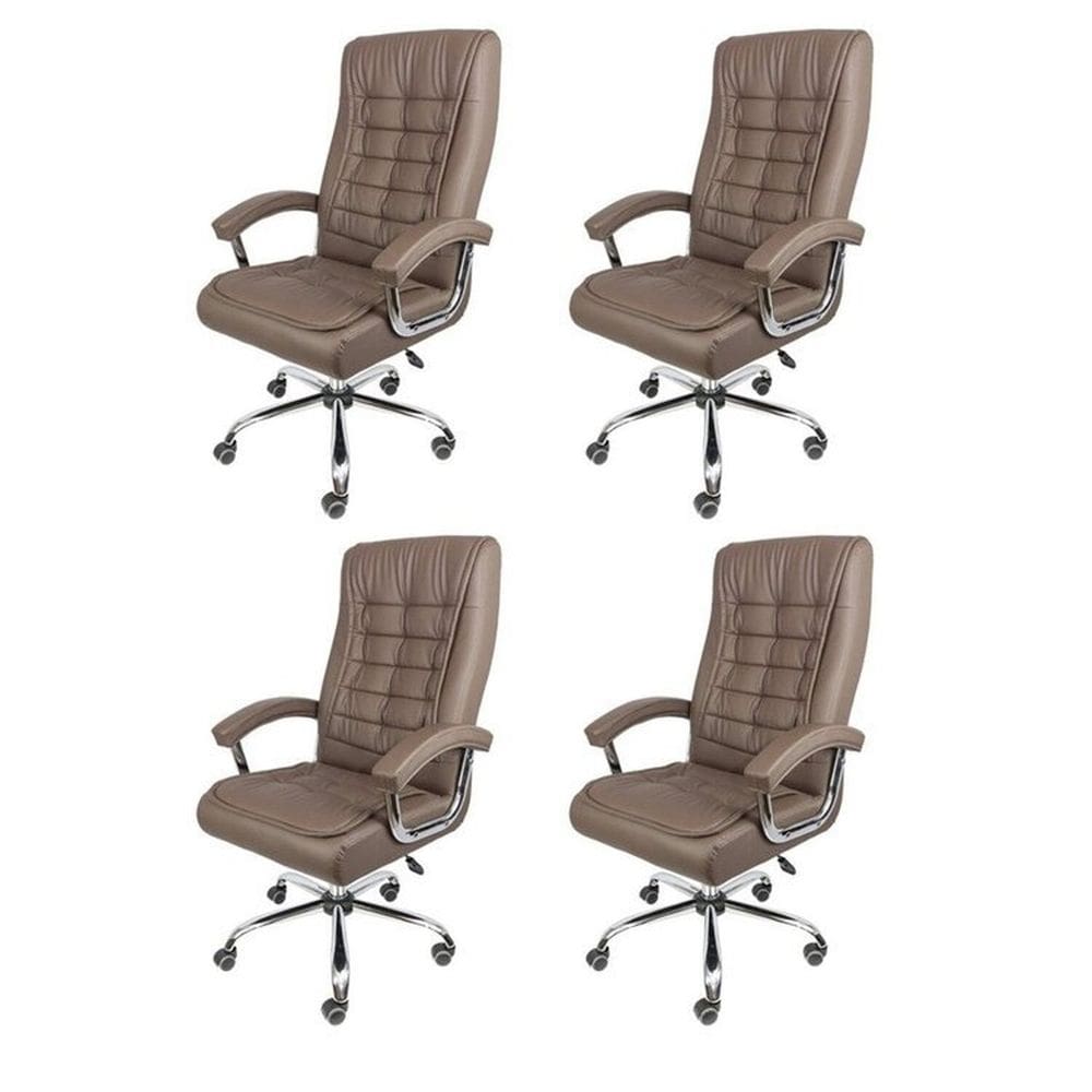 Kit 4 Cadeiras para Escritorio Presidente com Mola Ensacada Estofada em Sintético Oslo 3321 Café