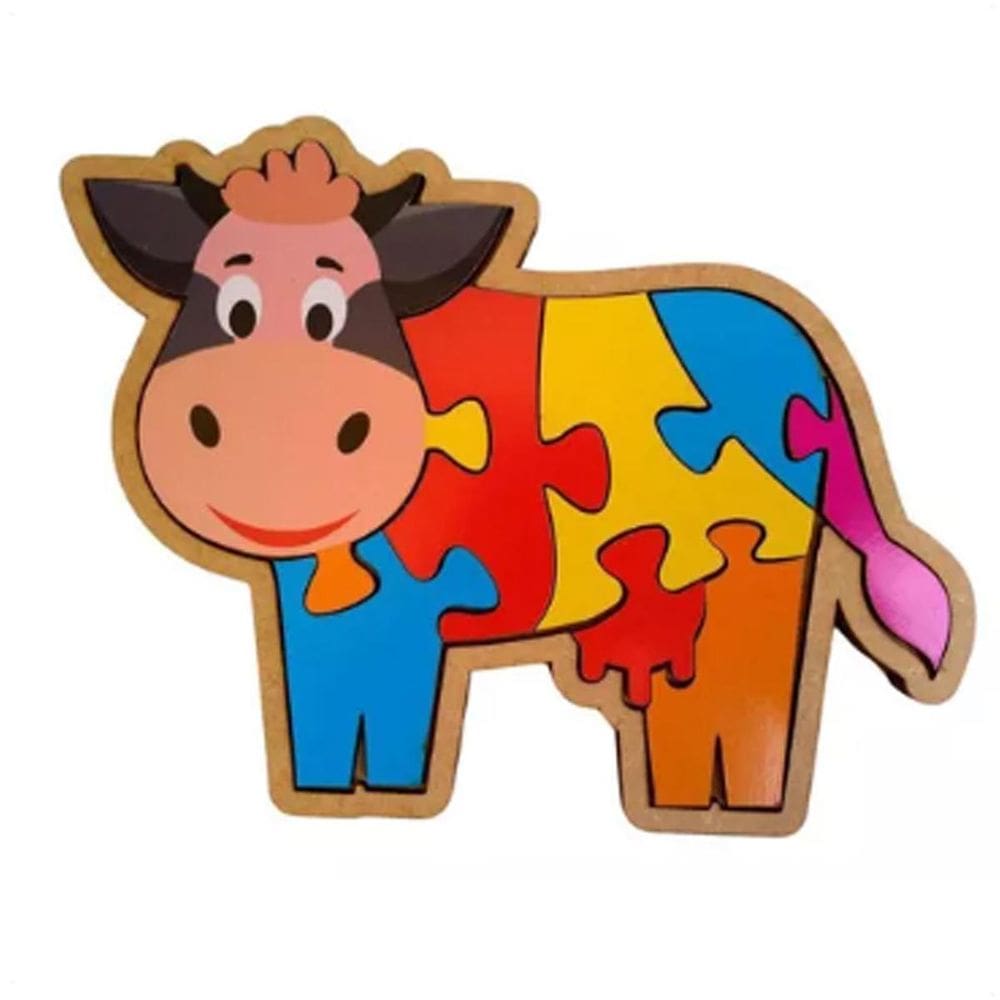 Quebra Cabeça Infantil Vaca 2,5Mm Mdf 9 Peças 23,5X17 Cm