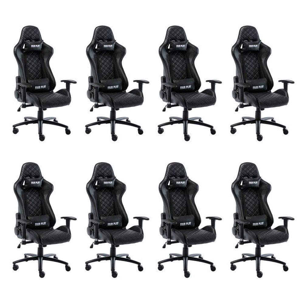 Kit 8 Cadeiras Gamer Giratória Fair Play Preto