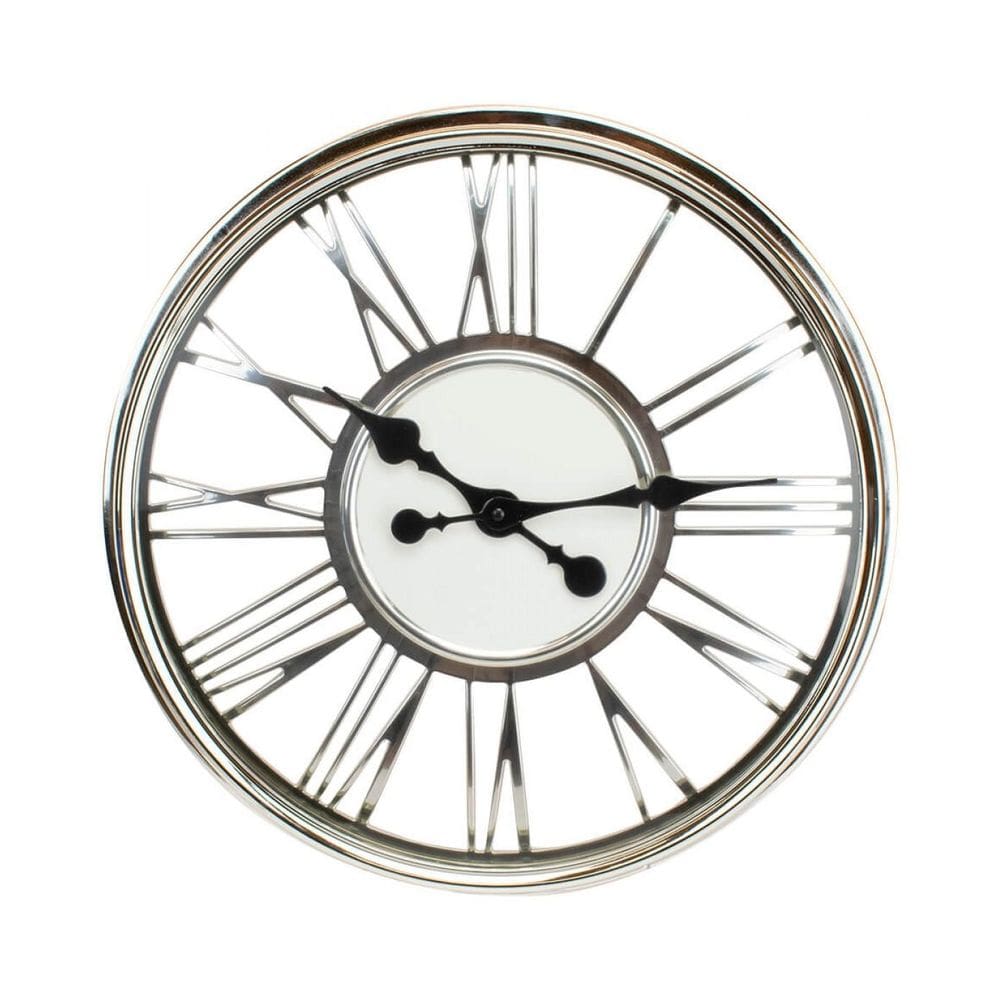 Relógio Parede Prateado Numeração Romana 41X41Cm