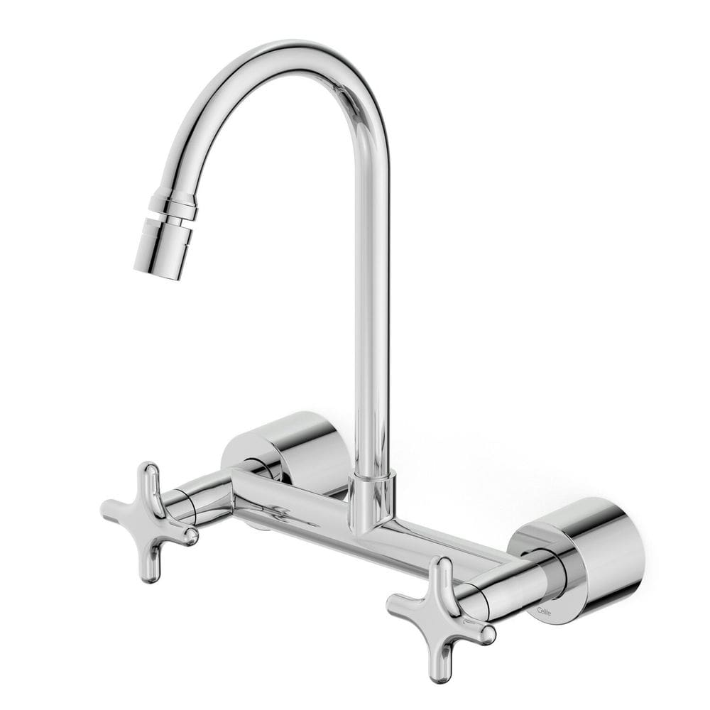 Misturador para Cozinha de Parede Externo com Bica Móvel e Arejador Articulado Cross Cromado