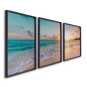 Quadro Decorativo Paisagem Praia, Mar e Pôr do Sol 60x90cm para Sala, Casa de Praia, Banheiro Preto