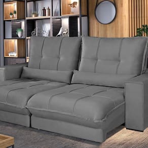 Sofá Retrátil e Reclinável Thor - Molas Ensacadas 210 Cm Cinza Cinza