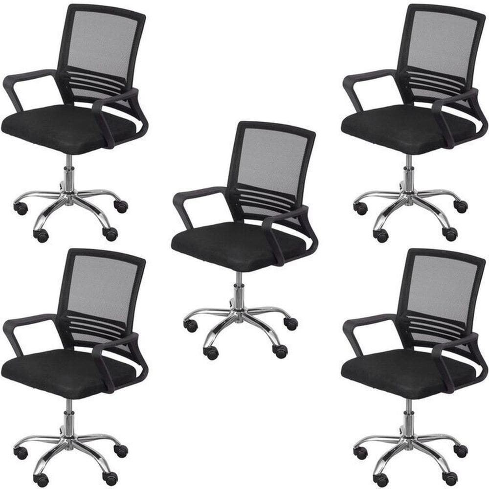 Kit 5 Cadeiras para Escritório Diretor Lyon Baixa em Tela Mesh Preto
