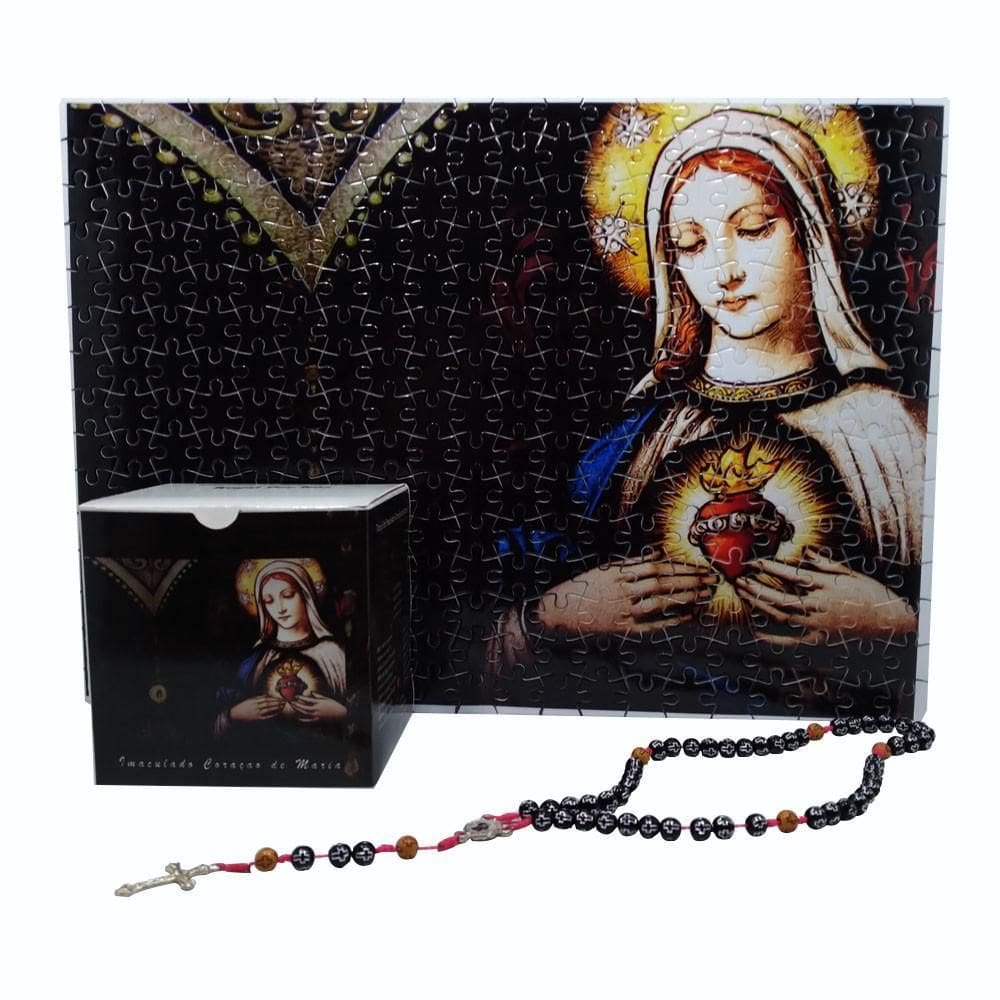 Quebra-Cabeça Religioso Imaculado Coração De Maria De 300 pç + Terço Especial