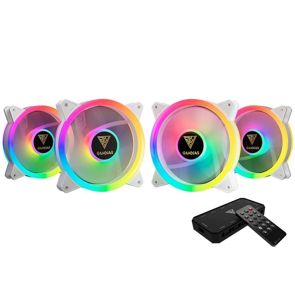 Kit Fan Gamdias Aeolus M2-1204R Rgb 4X120Mm Branco