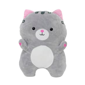 Almofada Formato Gato Cinza Pelúcia 38X26Cm