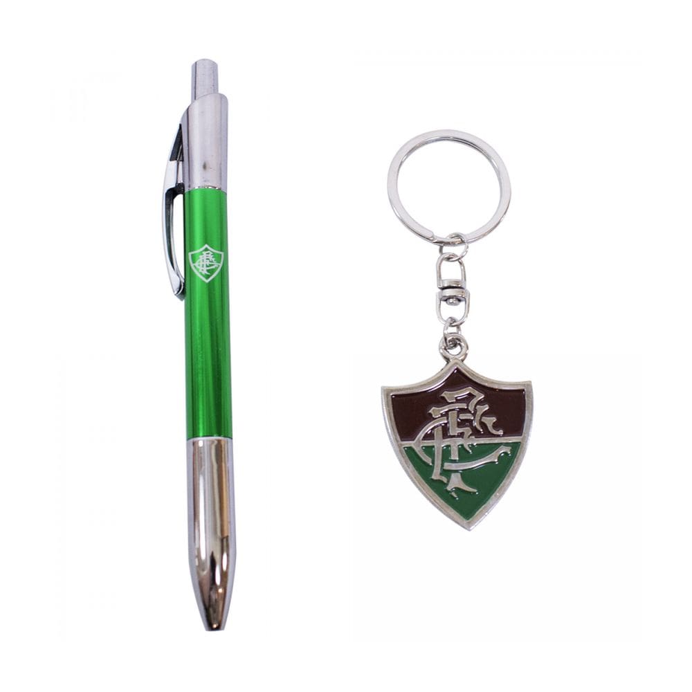 Kit Fluminense Jogo Caneta Roller Ball De Metal Com Chaveiro