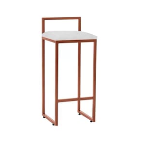 Banqueta Alta Industrial em Aço Bar e Cozinha Dori Cobre Assento Suede Branco