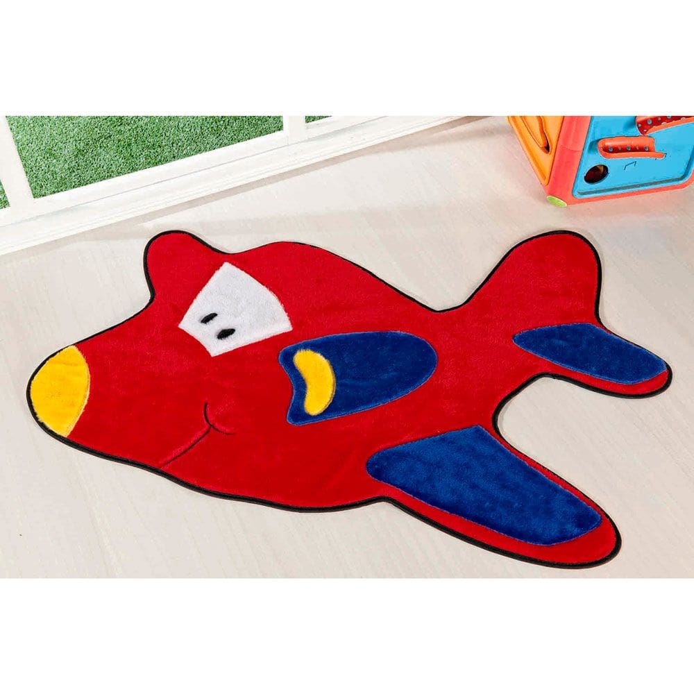 Tapete Infantil de Pelúcia com Formato Avião Vermelho