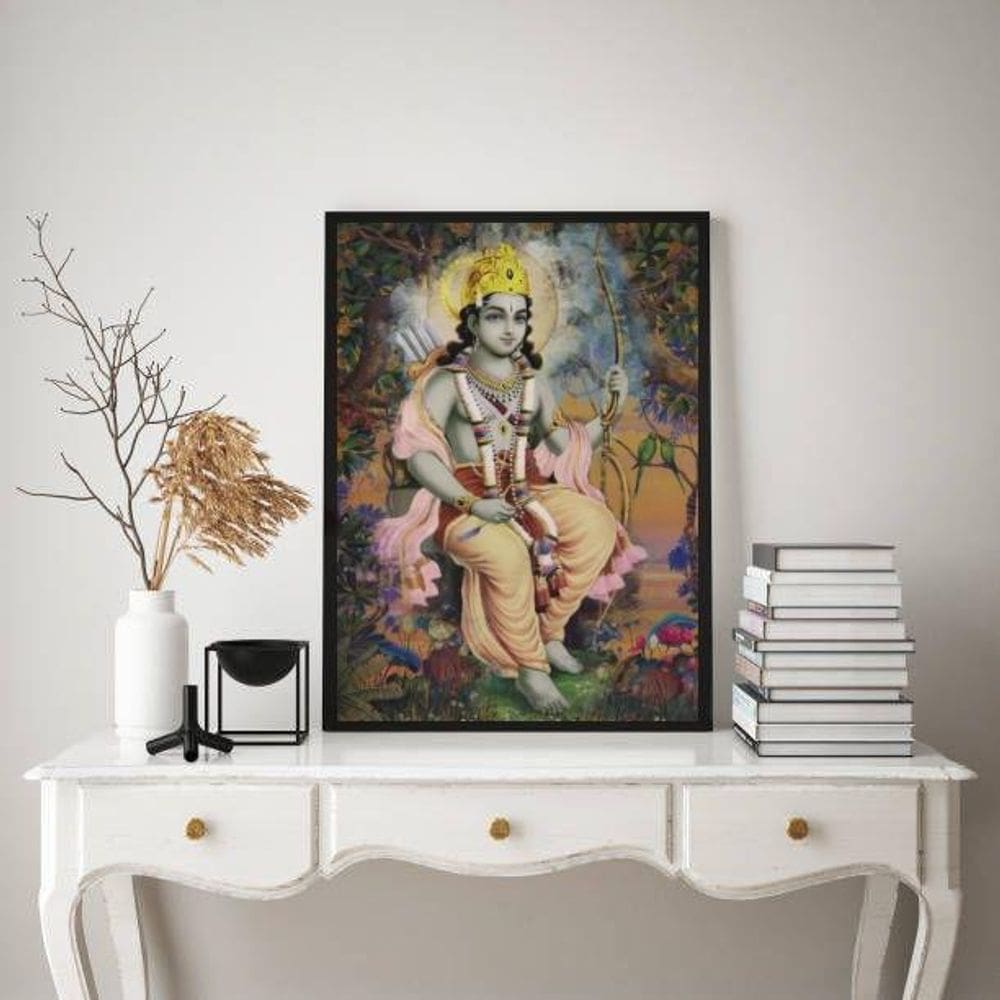 Quadro Decorativo Jay Shree Ram 24x18cm - Madeira Preta