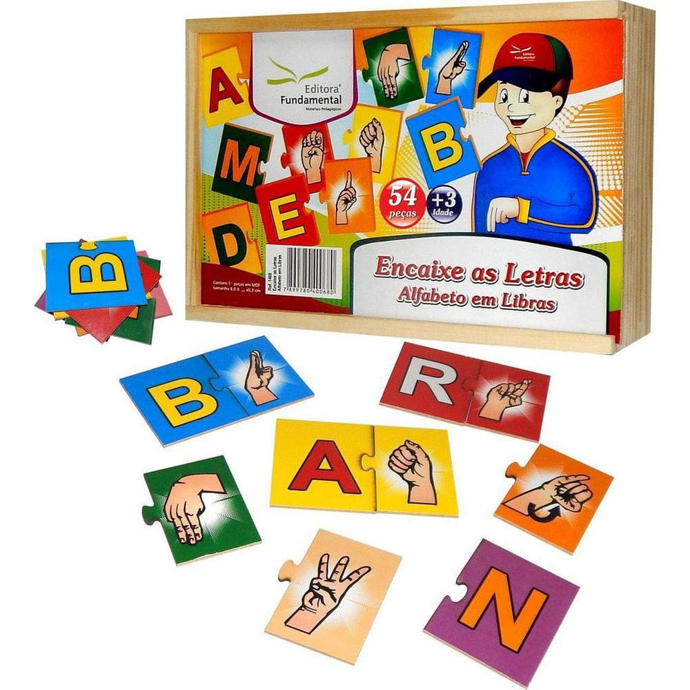 Encaixe Letras Alfabeto Em Libras Mdf 54 Peças - Fundamental
