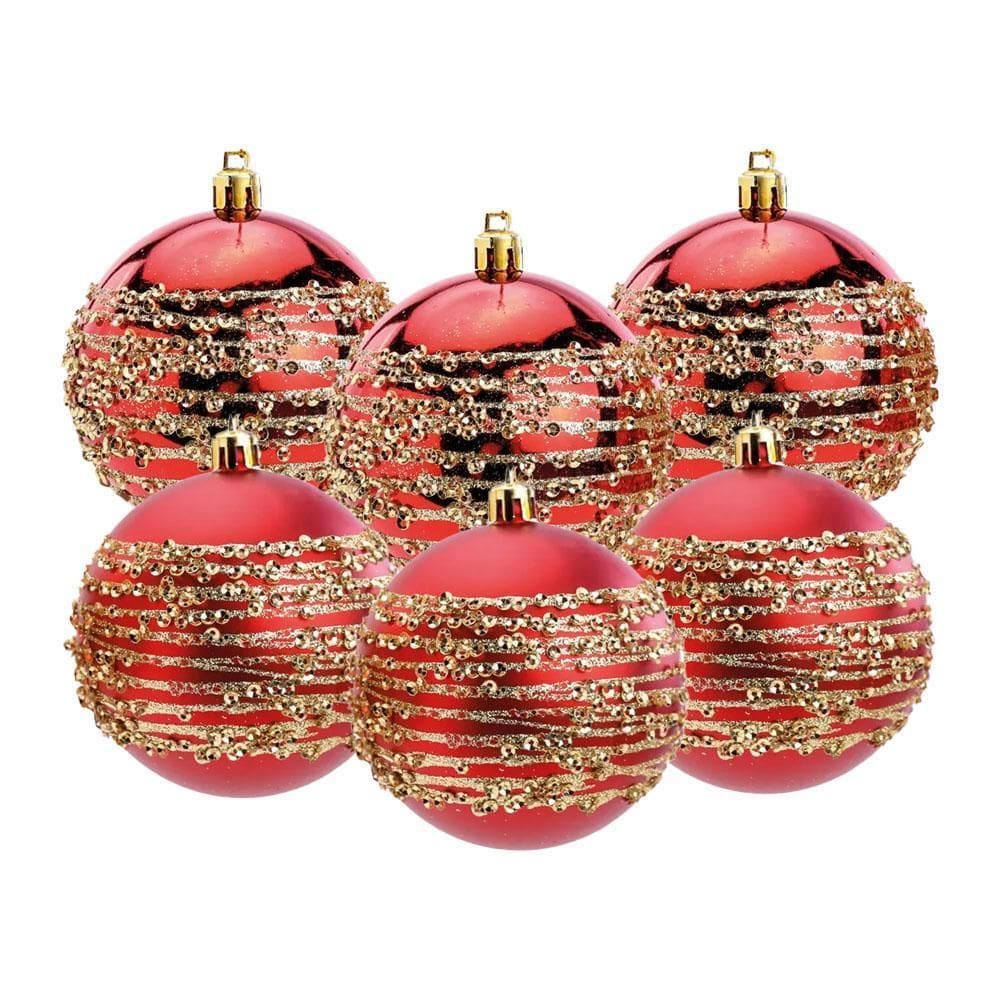 Kit Bola De Natal 8Cm Vermelho/Ouro Glitter Com 6Und Cromus