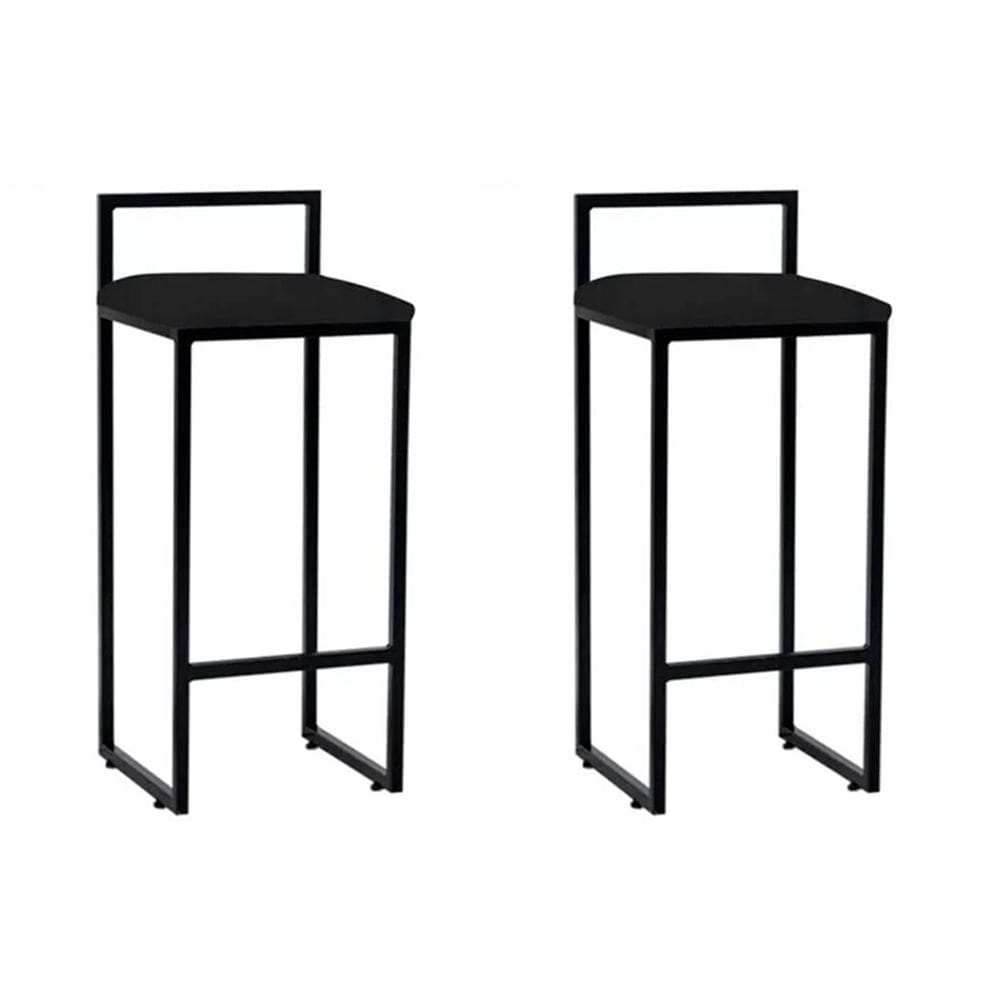 Kit 2 Banquetas Bistrô Alta Industriais em Aço Dori Preto Assento Suede Preto