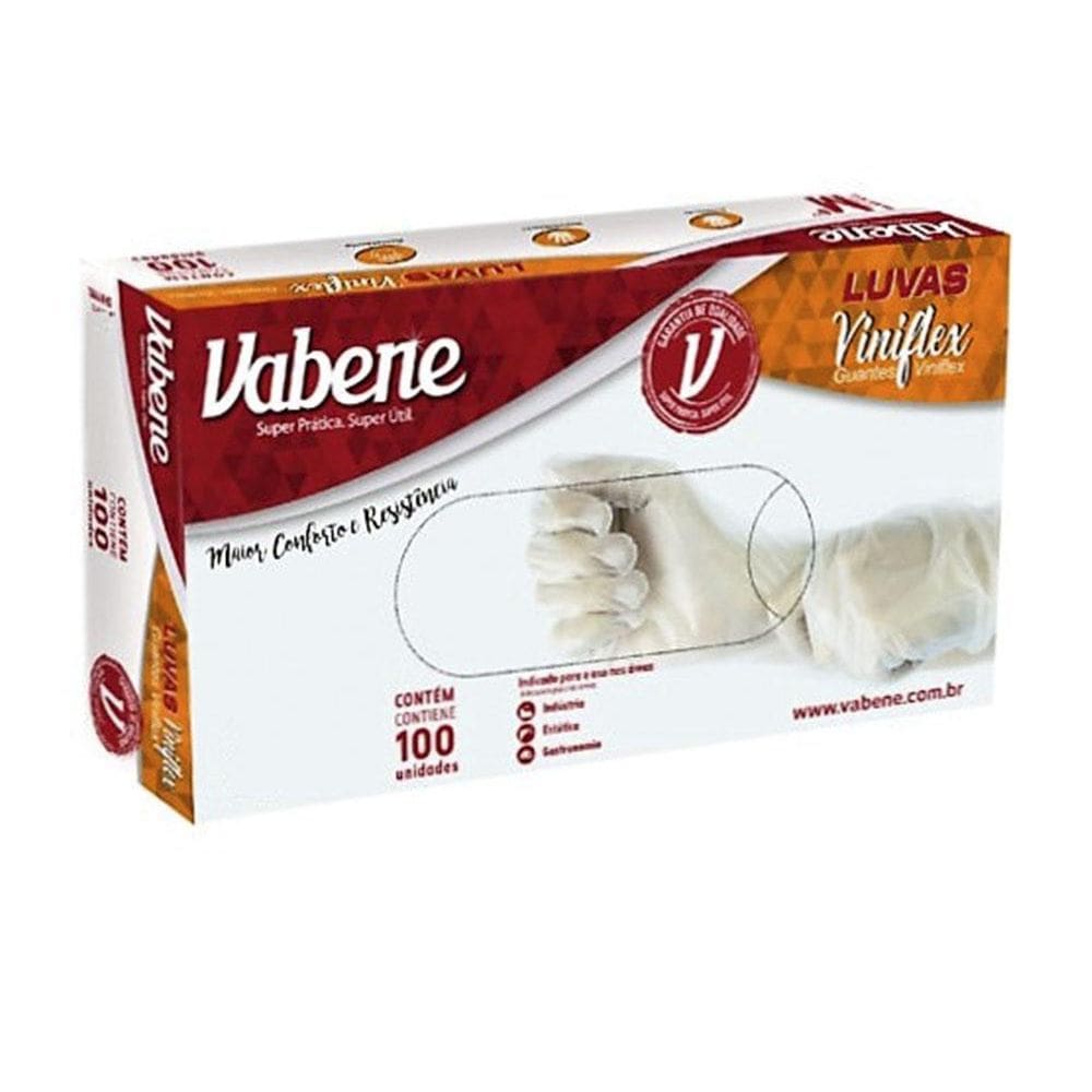 Luva Viniflex Sem Pó Vabene - Tamanho P - 100 Unidades