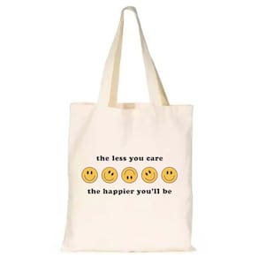 Ecobag Estampa Emoji Feliz Estampa DTF Algodao Cru Sem Fecho Alta Qualidade Leve