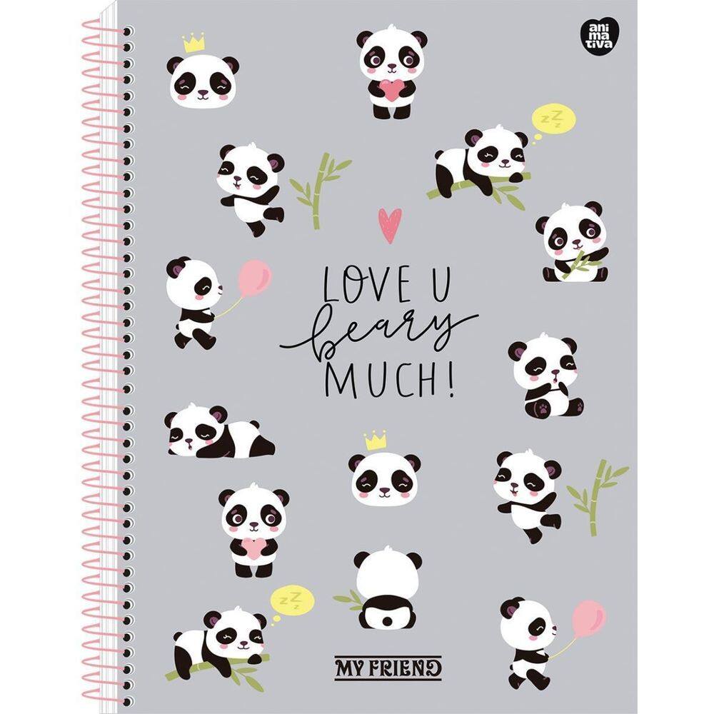 Caderno My Friend Panda Universitário Escolar 1 Matéria