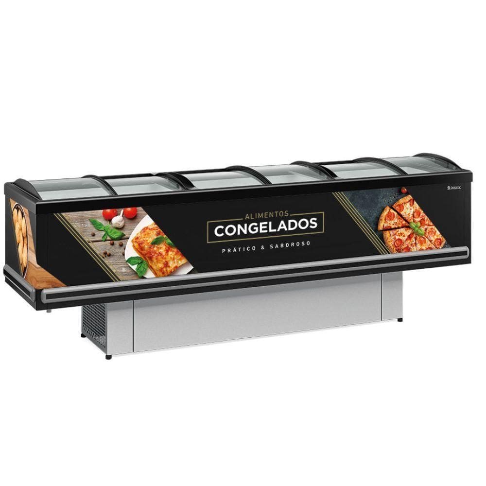 Ilha Plus Dupla Ação Vidro Curvo Gesv290c Gelopar Expositor 827 Litros Preto 220v
