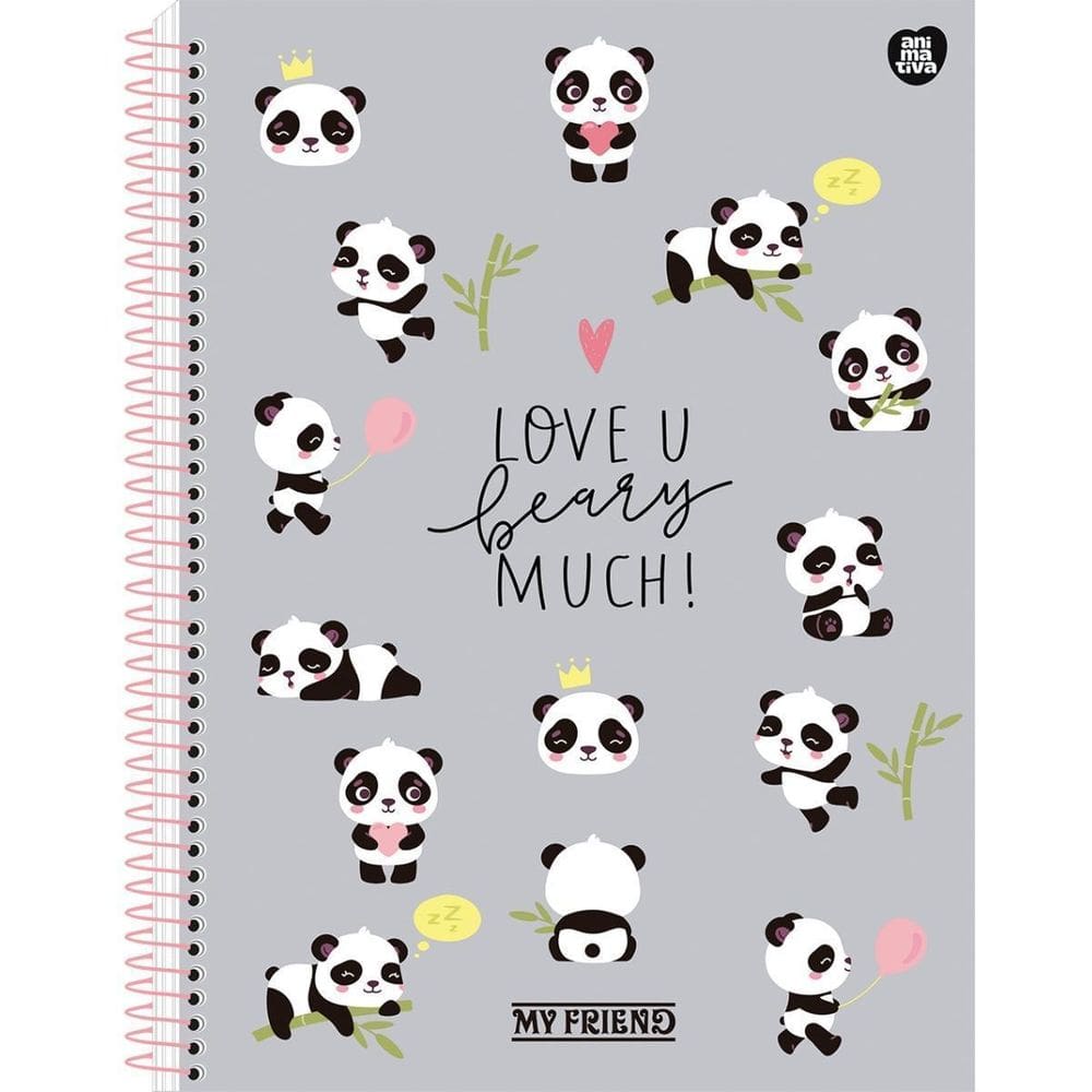 Caderno My Friend Panda Universitário Escolar 1 Matéria
