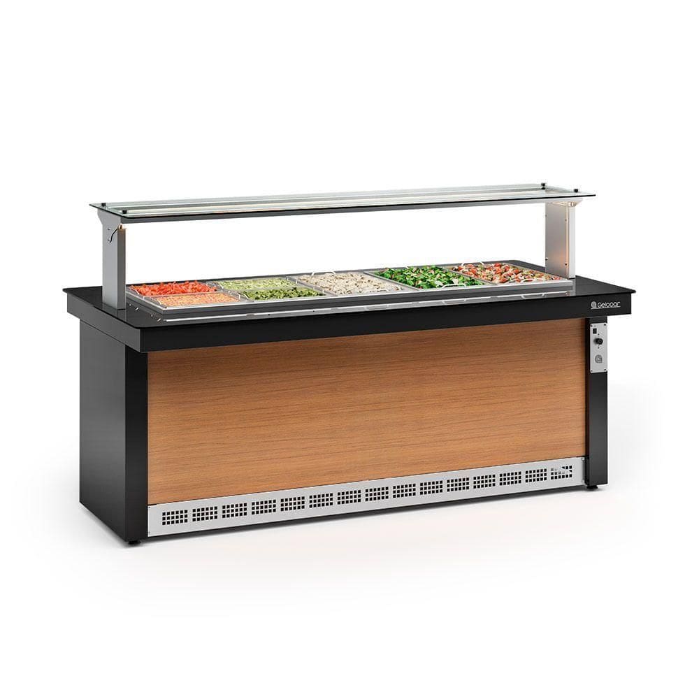 Buffet Refrigerado 10 Cubas Gbrf200 Gelopar 10gns 220v Preto E Madeira