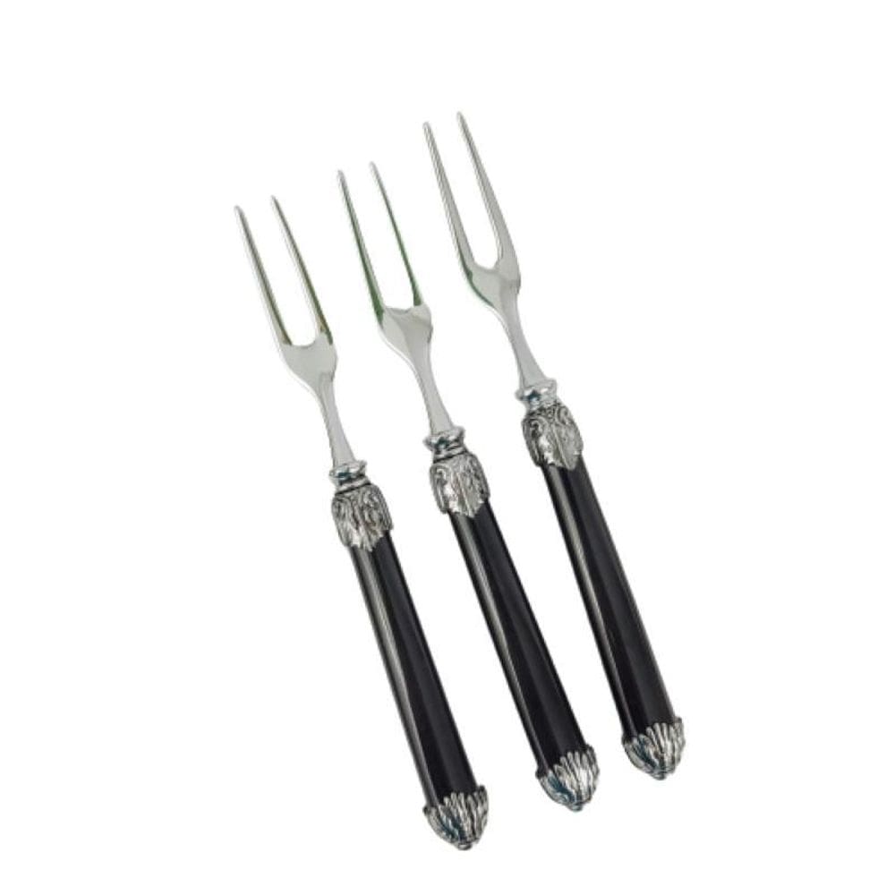 Jogo De 3 Garfos De Sobremesa Ebony Preto Prata 15Cm