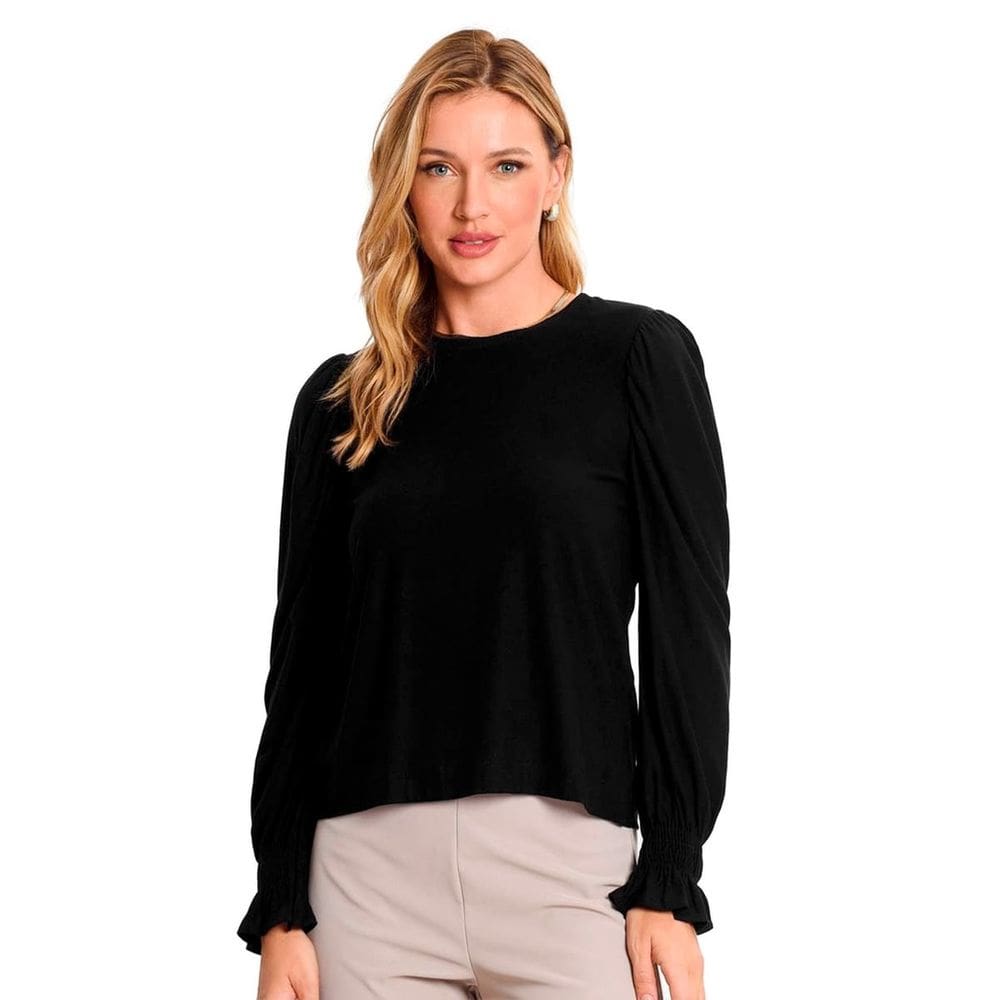 Blusa Feminina Manga Longa Creponada Lisa