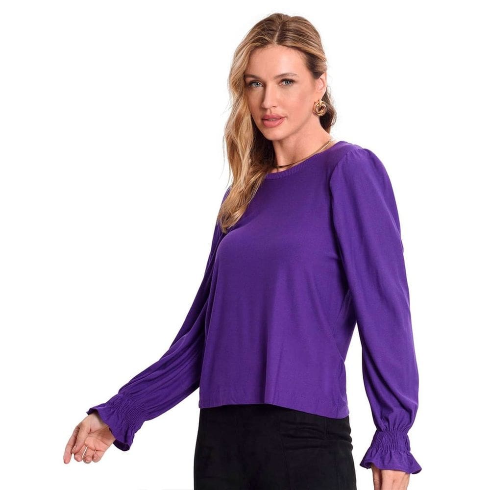 Blusa Feminina Manga Longa Creponada Lisa