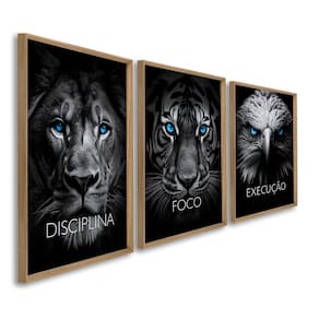 Quadro Decorativo Disciplina Foco Execução 60x90cm Leão Tigre Águia para Sala, Escritório, Hall Hanover