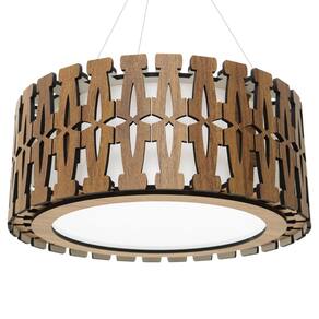 Lustre Decorativo Madeira Pendente Redondo Ubatuba 60Cm