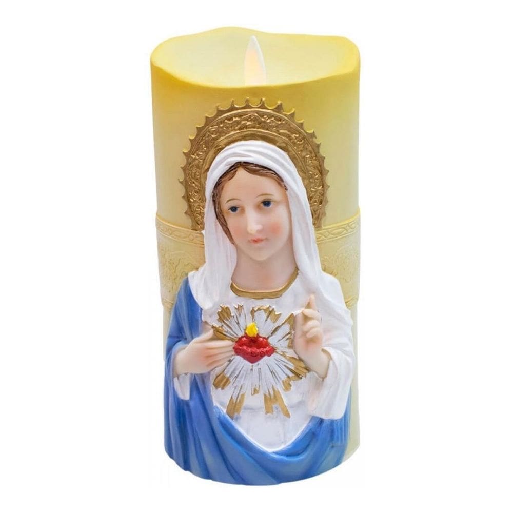 Vela Led Luminária Sagrado Coração De Maria 17.5Cm Resina