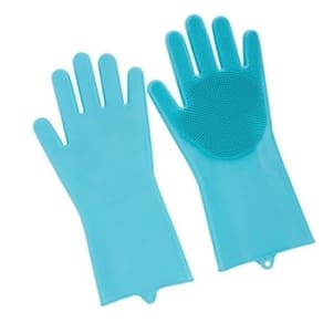 Par De Luvas Mágicas Silicone Lavar Louça Copo Prato Azul