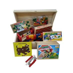 Baú De Brinquedos Em Madeira Com 12 Jogos Jottplay