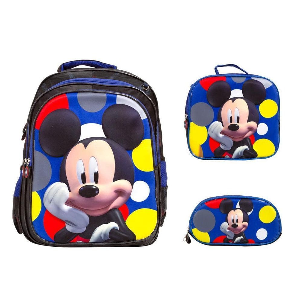 Kit Mochila Infantil Masculina Mickey 3D Costas Tamanho G