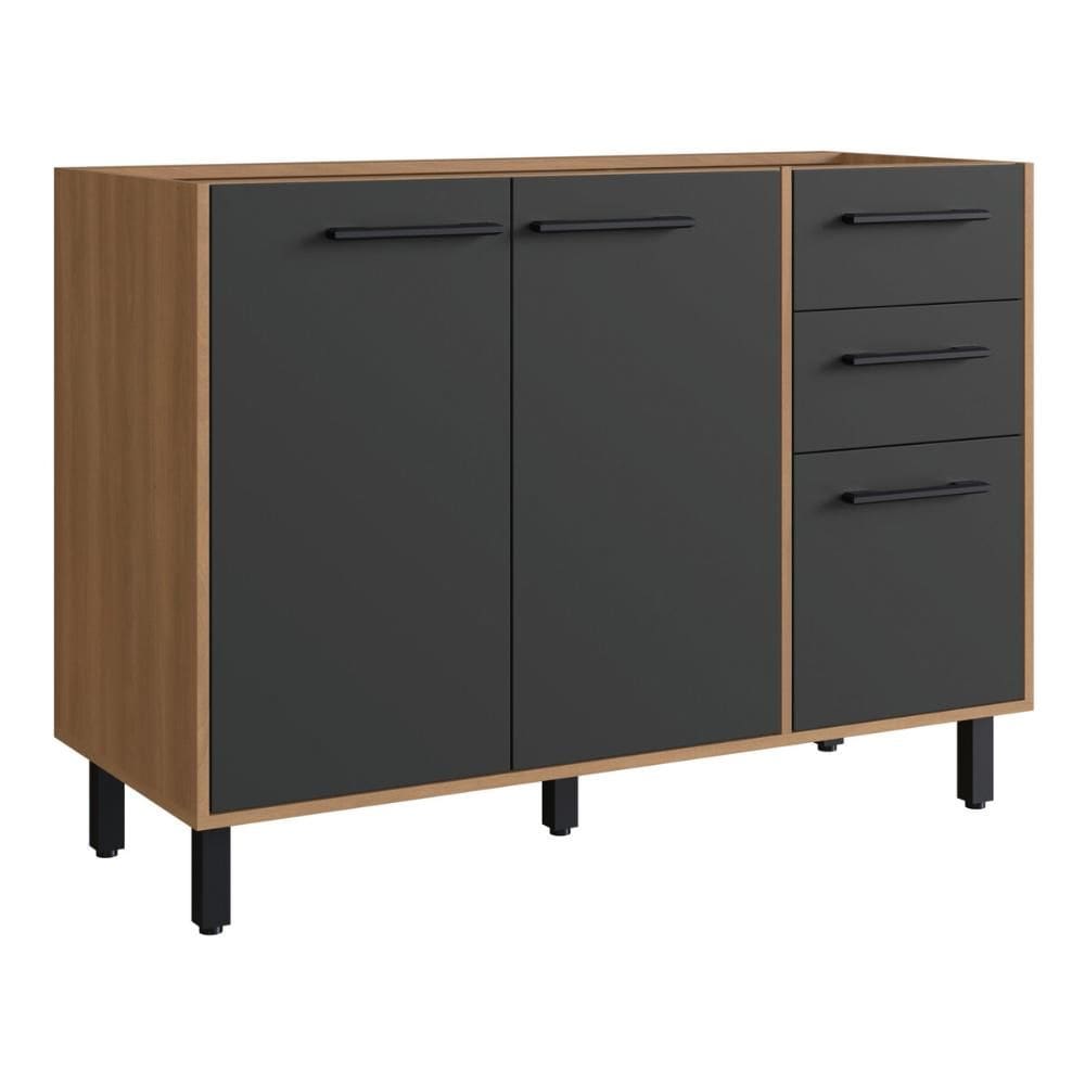 Balcão de Cozinha Gabinete Pia 120cm 3 Portas e 2 Gavetas Havana Multimóveis CR20310