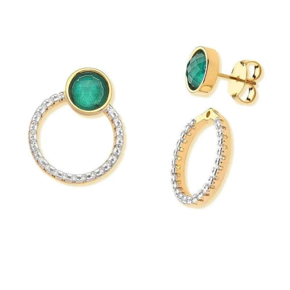 Brinco Pedra Esmeralda Com Zircônias Dourado Semijoia