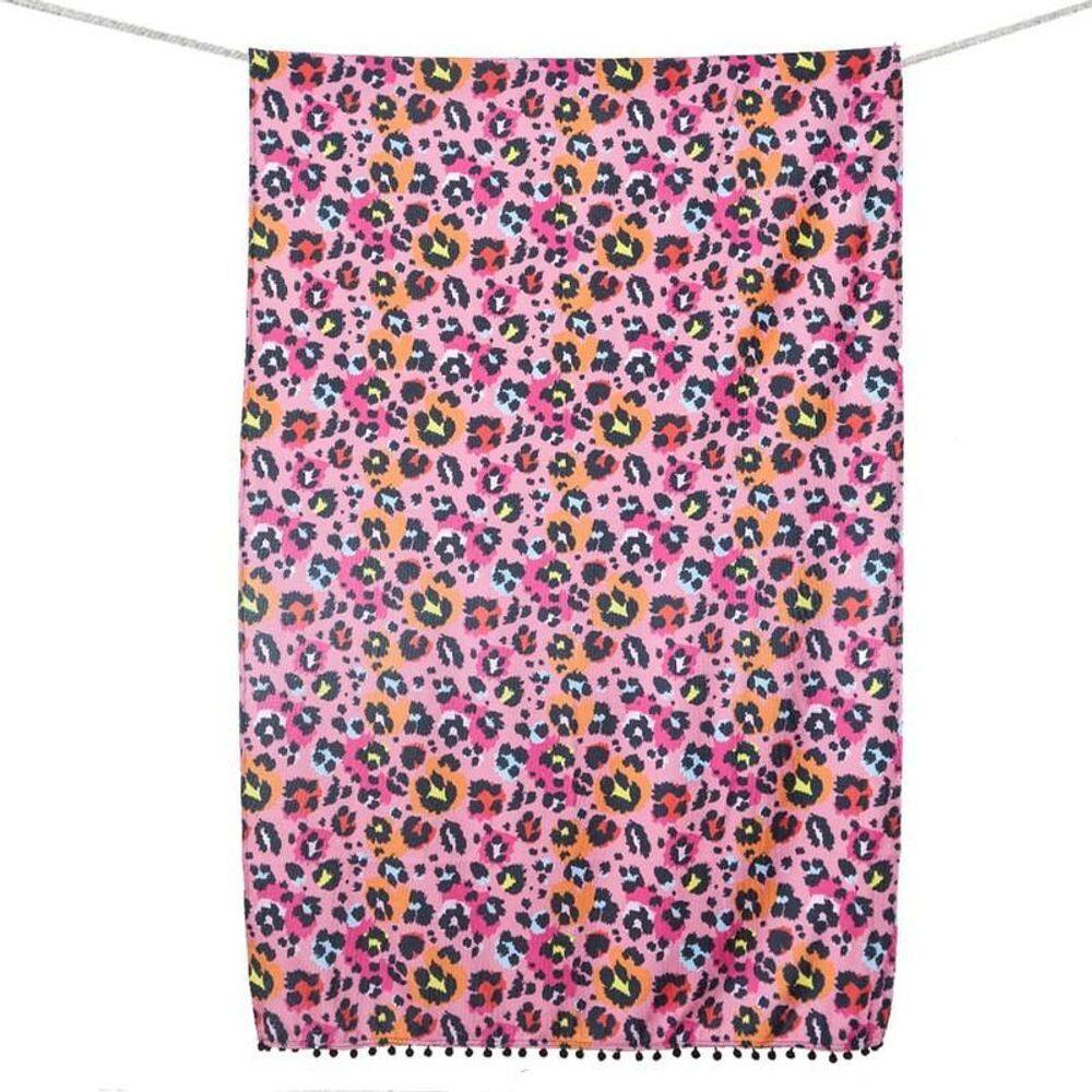 Toalha De Praia Ou Piscina Seca Rápido Animal Print Pink